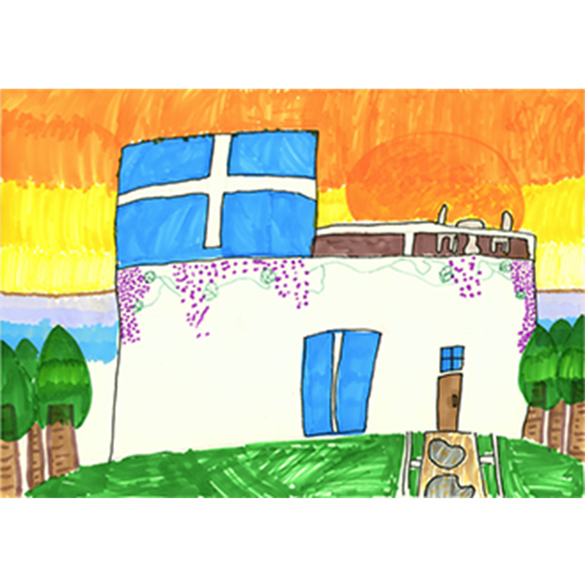 藤の花がたれた自然いっぱいの家